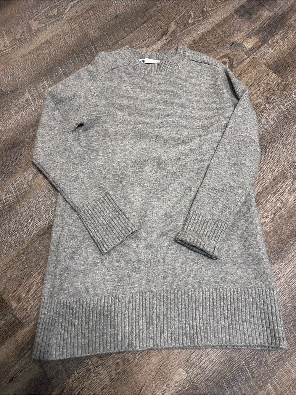 Zara Light Gray Crewneck Longline Sweater